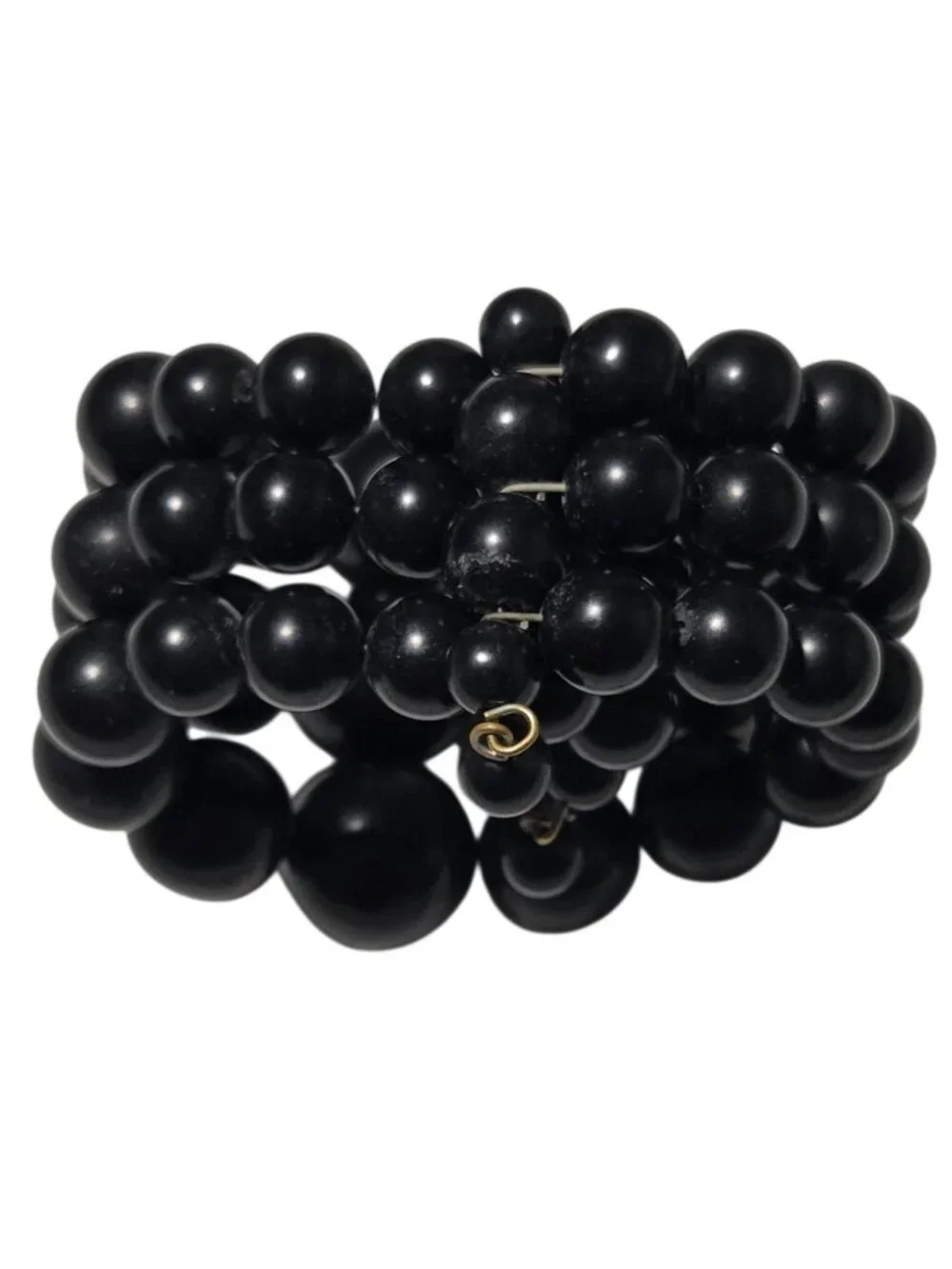 Chunky Black Beaded Bracelet Coil Stacked Stretch Statement Fashion Jewelry